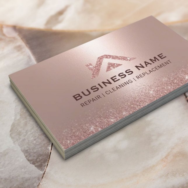 Rose Gold House Logo Real Estate Modern Cleaning Business Card (Creator Uploaded)