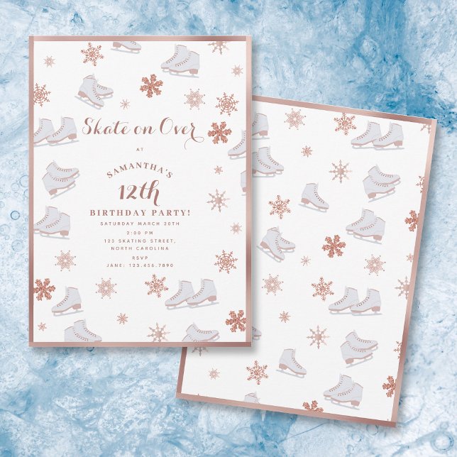 Rose Gold Ice Skates Blush Pink Skating Birthday Invitation (Rose Gold Ice Skates Blush Pink Skating Birthday Invitation)
