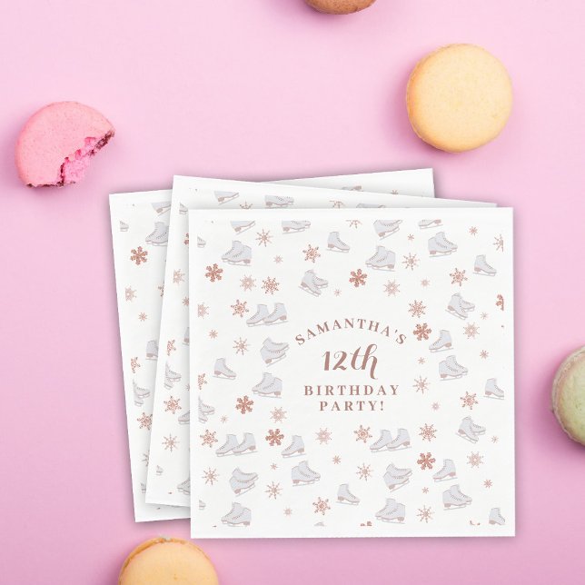 Rose Gold Ice Skates Blush Pink Skating Birthday Napkin (Rose Gold Ice Skates Blush Pink Skating Birthday Napkins)