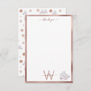 Rose Gold Ice Skates Blush Pink Skating Kids Thank You Card
