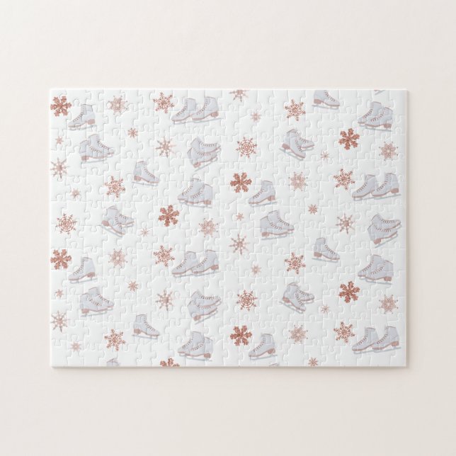 Rose Gold Ice Skates Blush Pink Skating Pattern Jigsaw Puzzle (Horizontal)