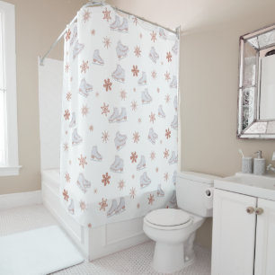 Rose Gold Ice Skates Blush Pink Skating Pattern Shower Curtain