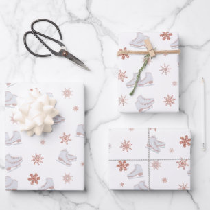 Rose Gold Ice Skates Blush Pink Skating Pattern Wrapping Paper Sheet