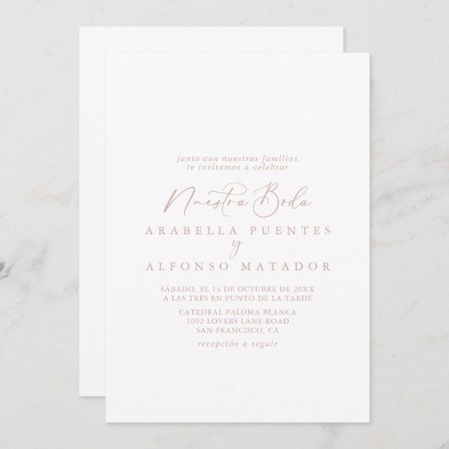 Rose Gold Idyllic Calligraphy Nuestra Boda  Invitation (Front/Back)