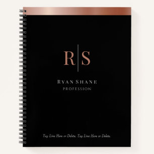 Rose Gold Initials, Business Name, Black/Grey Notebook