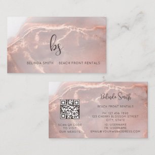Rose Gold Ink Marble Black Initials Business Card
