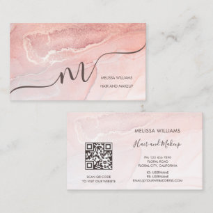 Rose Gold Ink Marble QR Code Business Card