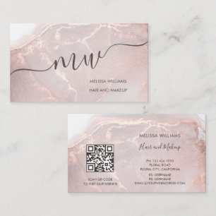 Rose Gold  Ink Marble   QR Code Business Card
