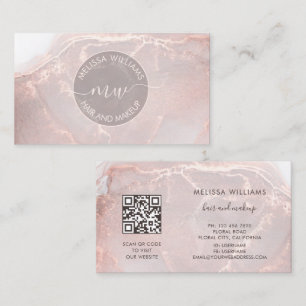 Rose Gold Ink Marble QR Code Business Card