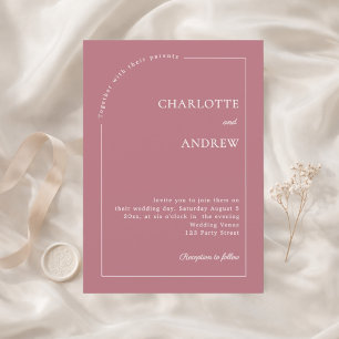 Rose gold ivory modern minimalist wedding invitation