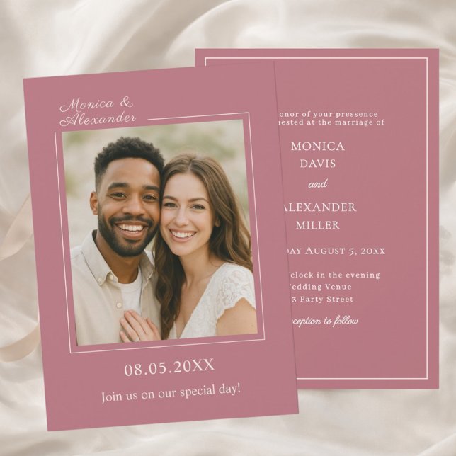 Rose gold ivory photo simpe modern luxury wedding invitation (Creator Uploaded)