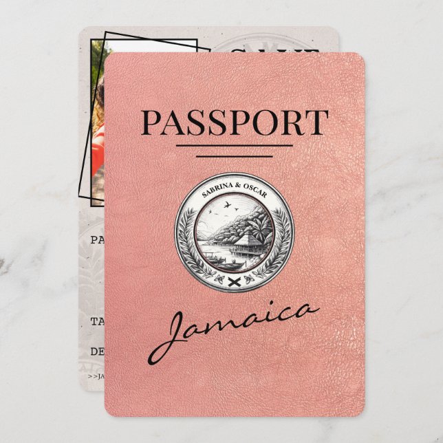 Rose Gold Jamaica Passport Save The Date (Front/Back)