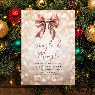 Rose Gold Jingle Mingle Christmas Bow Bokeh Invitation