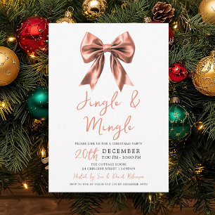 Rose Gold Jingle Mingle Christmas Party Glam Bow Invitation
