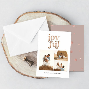 Rose Gold Joyful Christmas Photo Holiday Card