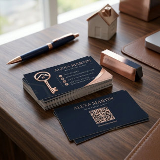 Rose Gold Key Real Estate Agent Luxury Business Card