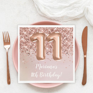  Rose Gold Kids Girl 11th Birthday Party Napkin