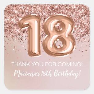 Rose Gold Kids Girl 18th Birthday Party Favour Square Sticker