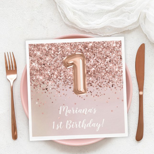  Rose Gold Kids Girl 1st Birthday Party Napkin (Creator Uploaded)