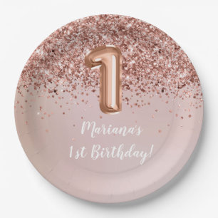 Rose Gold Kids Girl 1st Birthday Party Paper Plate