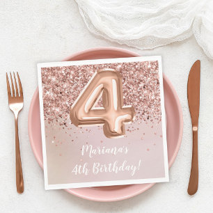 Rose Gold Kids Girl 4th Birthday Party Napkin