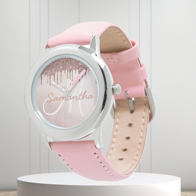 Rose Gold Kids Girls Glitter Personalised Watch (Creator Uploaded)