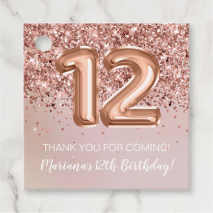 Rose Gold Kids Girly 12th Birthday Party Favour Tags