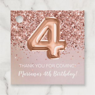 Rose Gold Kids Girly 4th Birthday Party Favour Tags