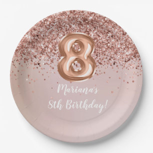Rose Gold Kids Girly 8th Birthday Party Paper Plate