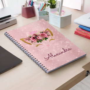 Rose Gold Kitty Sparkle Princess Monogram Name Notebook