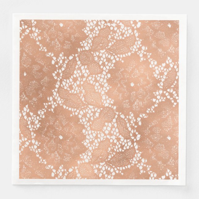 Rose Gold Lace & Floral Wedding Reception Party Napkin (Front)