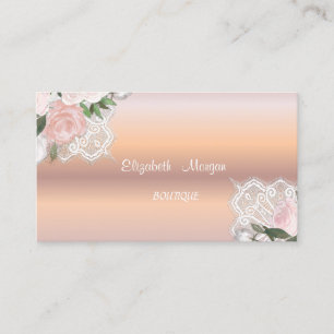 Rose Gold, Lace, Watercolor Flowers Business Card