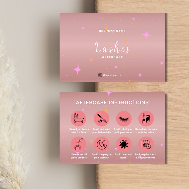 Rose Gold Lash Client After Care Instruction Card (Rose Gold Lash Client After Care Instruction Card)
