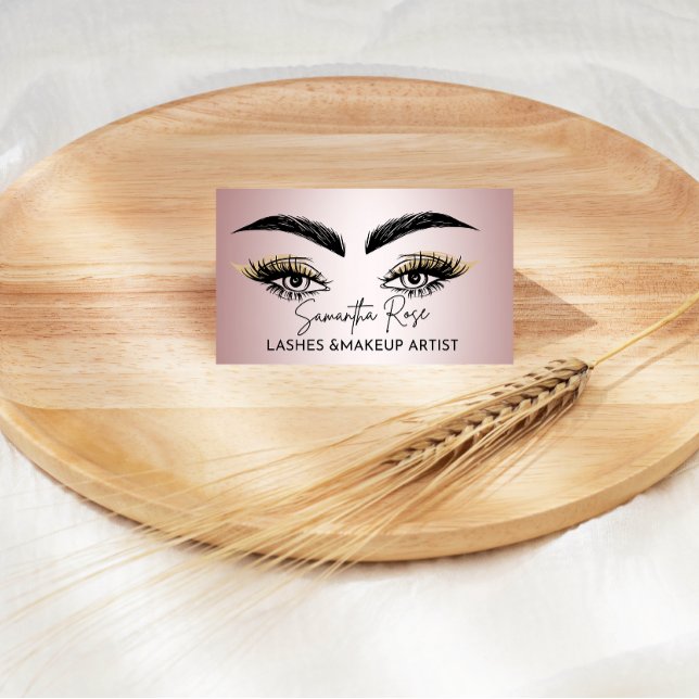 Rose gold lashes & brows artist QR code modern  Business Card (Creator Uploaded)