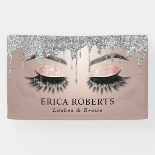 Rose Gold Lashes & Brows Salon Modern Silver Drips Banner