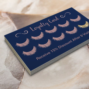 Rose Gold Lashes Salon Elegant Pink & Navy Blue Loyalty Card