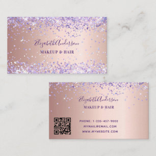 Rose gold lavender qr code business card