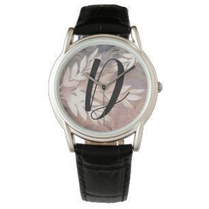 Rose Gold Leaf Sprays on Blue & Pink Customise It Watch