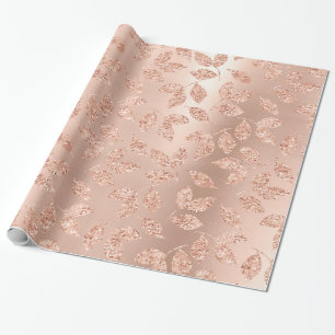 Rose Gold Leafs Blush Copper Skinny Glitter Monoch Wrapping Paper