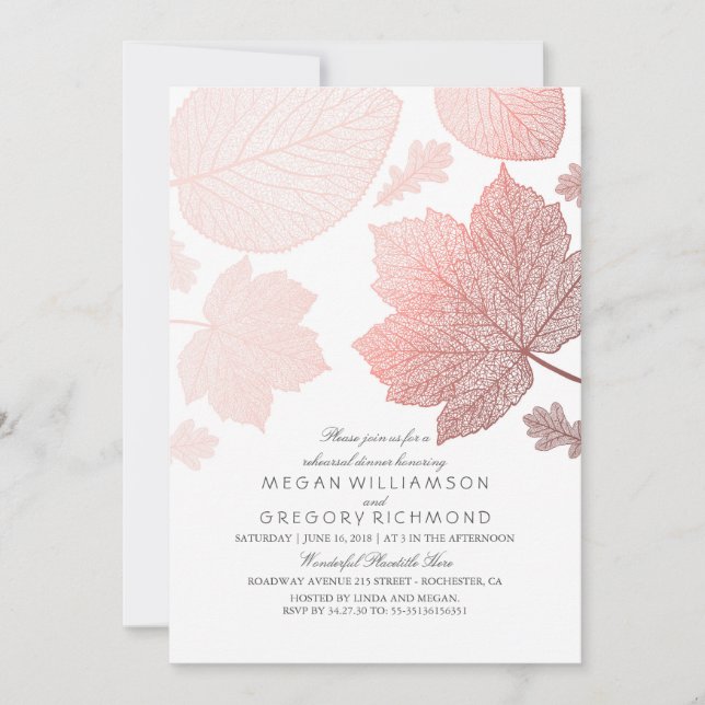 Rose Gold Leaves Elegant Fall Rehearsal Dinner Invitation (Front)
