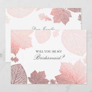 Rose Gold Leaves Fall Wedding Bridesmaid Proposal Invitation