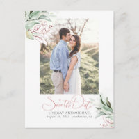 Rose Gold Leaves Greenery Save the Date Photo