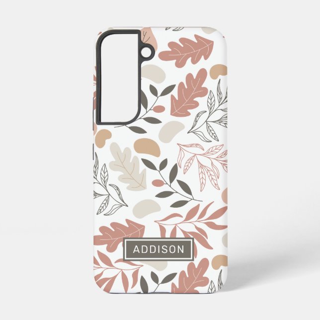 Rose Gold Leaves Personalised Name Template Samsung Galaxy S22 Case (Back)