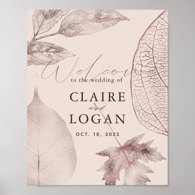 Rose Gold Leaves Pink Beige Wedding Welcome Poster (Front)