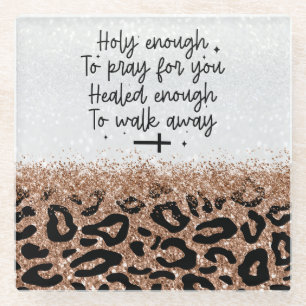 Rose Gold Leopard Christian Glass Coaster