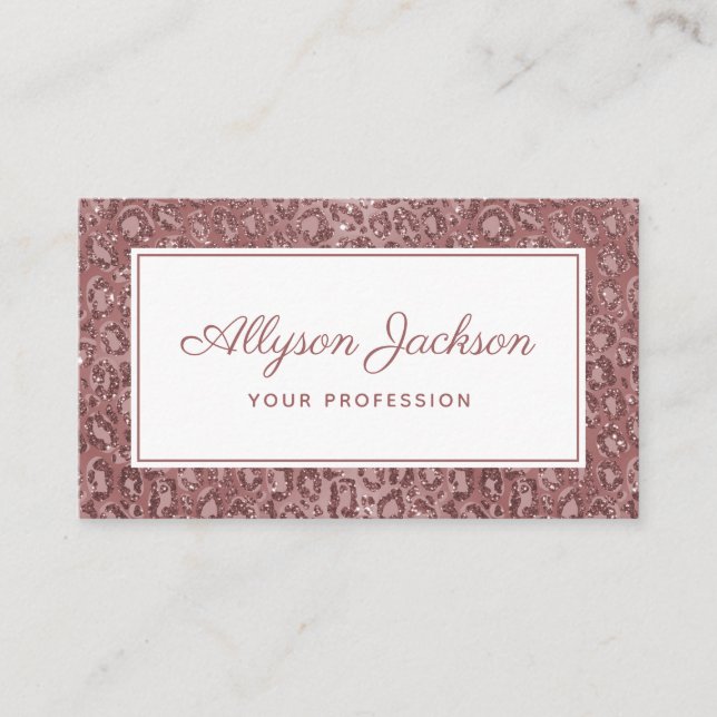 Rose Gold Leopard Glitter Business Card (Front)