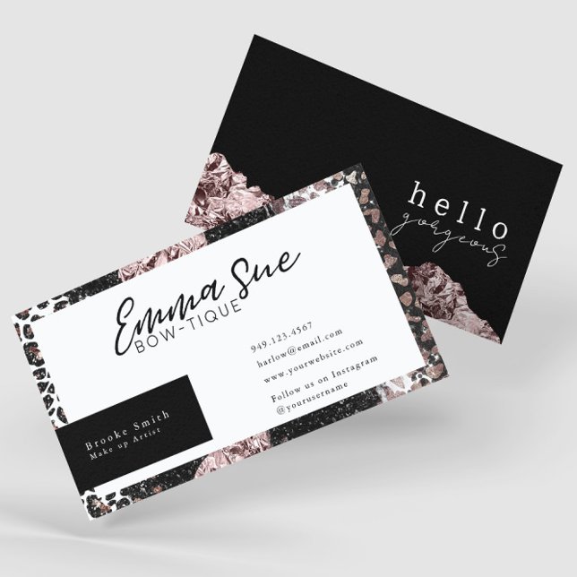 Rose Gold Leopard Hello Gorgeous Add Your Logo Business Card (Creator Uploaded)