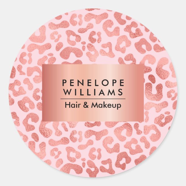 Rose Gold Leopard Print Classic Round Sticker (Front)