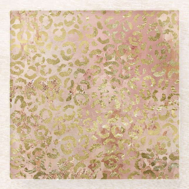 Rose Gold Leopard Print Glass Coaster (Front)
