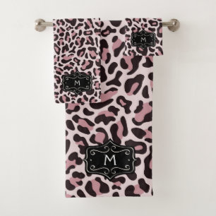 Rose Gold Leopard Print Monogram Luxury Towel Set